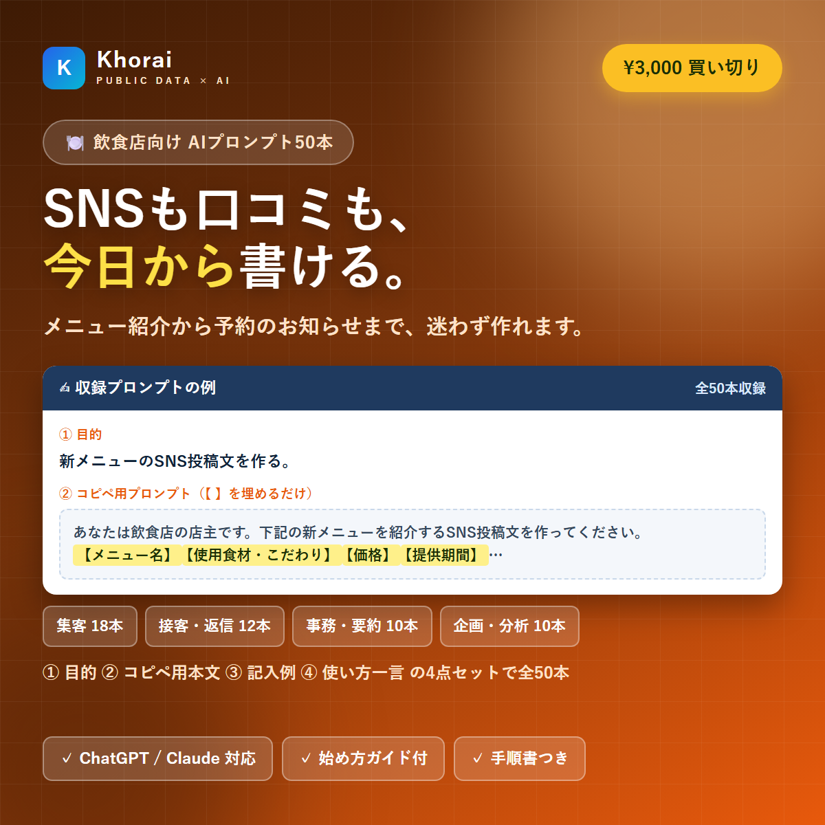 飲食店向け AIプロンプトパック50本